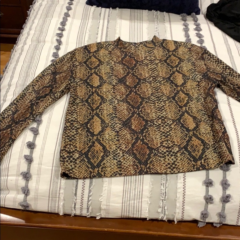 snake skin high neck long sleeve top